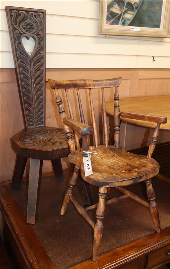 A Windsor childs chair and a spinning chair